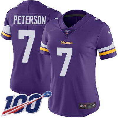 Nike Minnesota Vikings #7 Patrick Peterson Purple Team Color Women's Stitched NFL 100th Season Vapor Limited Jersey